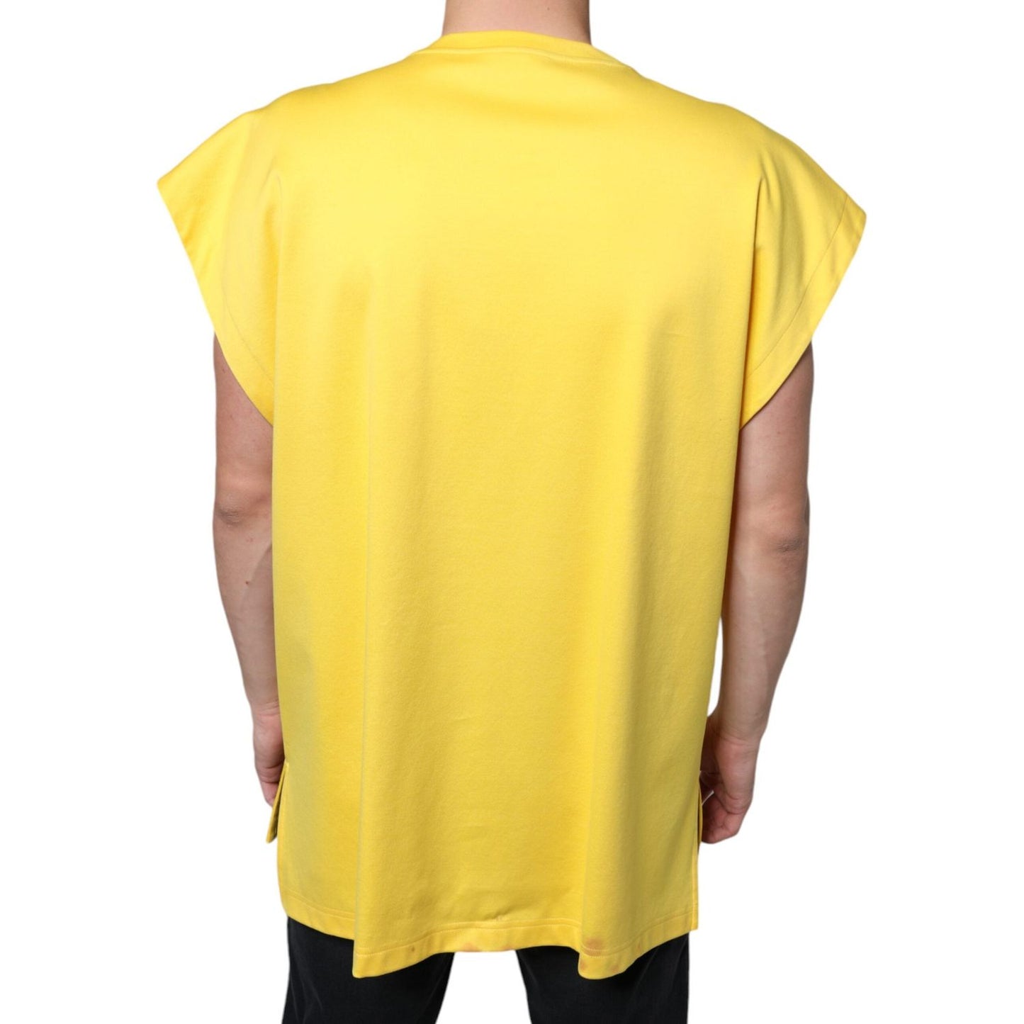 Dolce & Gabbana Yellow Cotton Crystal Sleeveless T-shirt Dolce & Gabbana