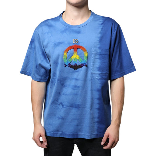 Dolce & Gabbana Blue Tie-Dye Peace Sign Cotton T-shirt Dolce & Gabbana