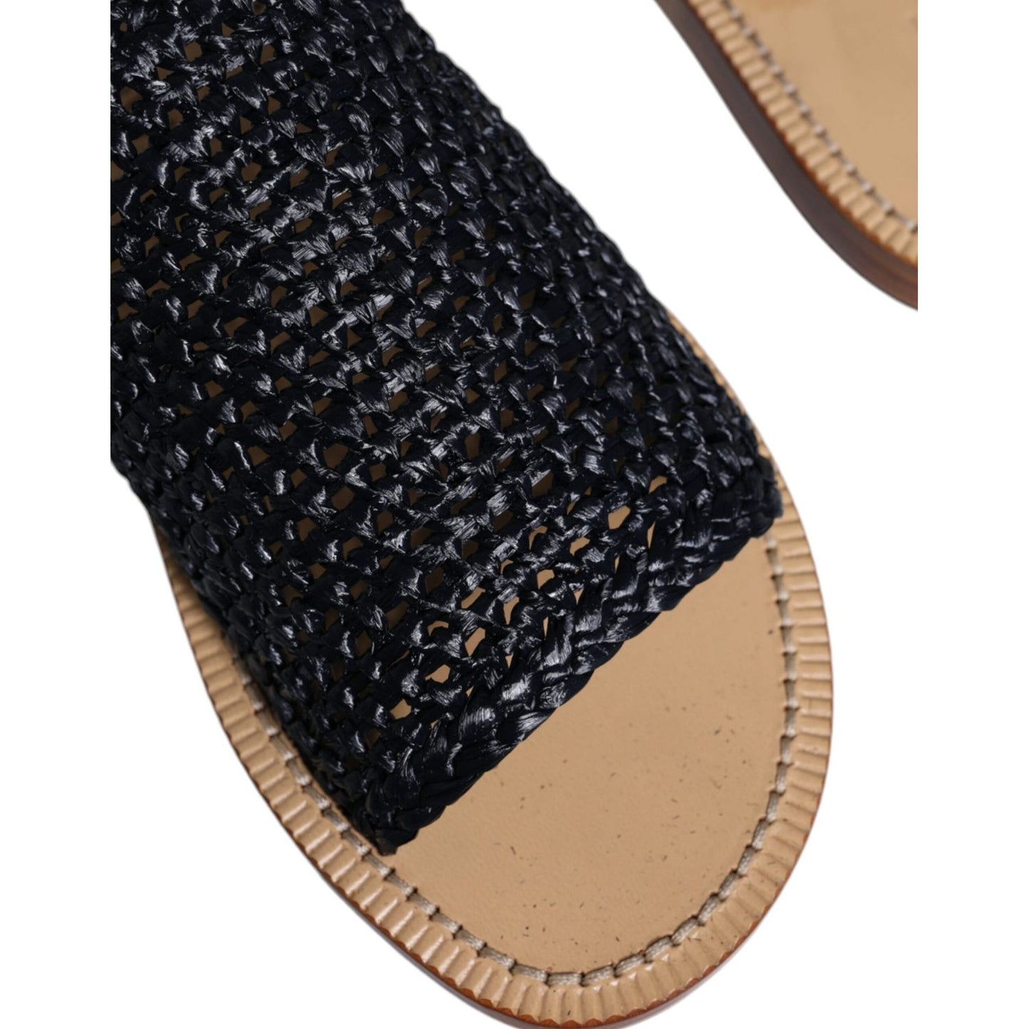 Dolce & Gabbana Black Monochrome Braided Raffia Slides Shoes Dolce & Gabbana