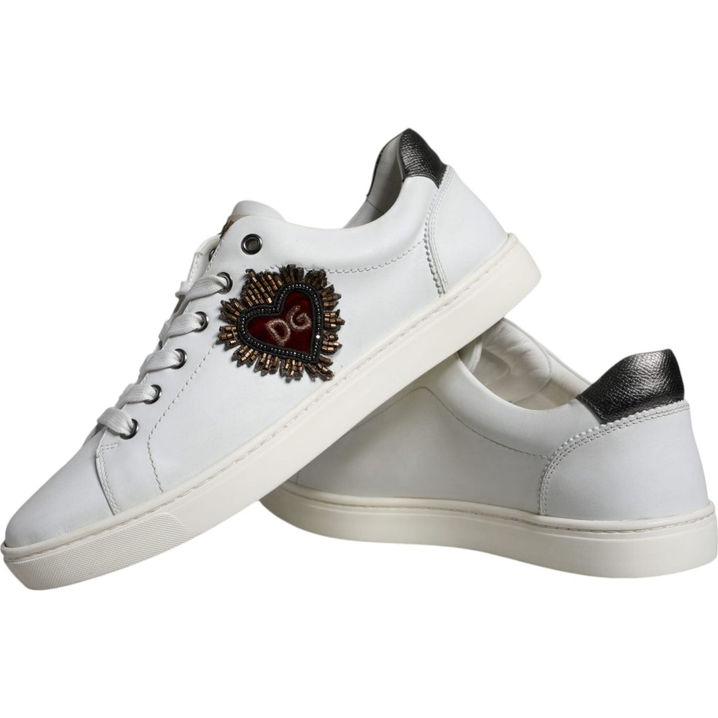 Dolce & Gabbana White Leather Heart Low Top Casual Sneakers Shoes Dolce & Gabbana