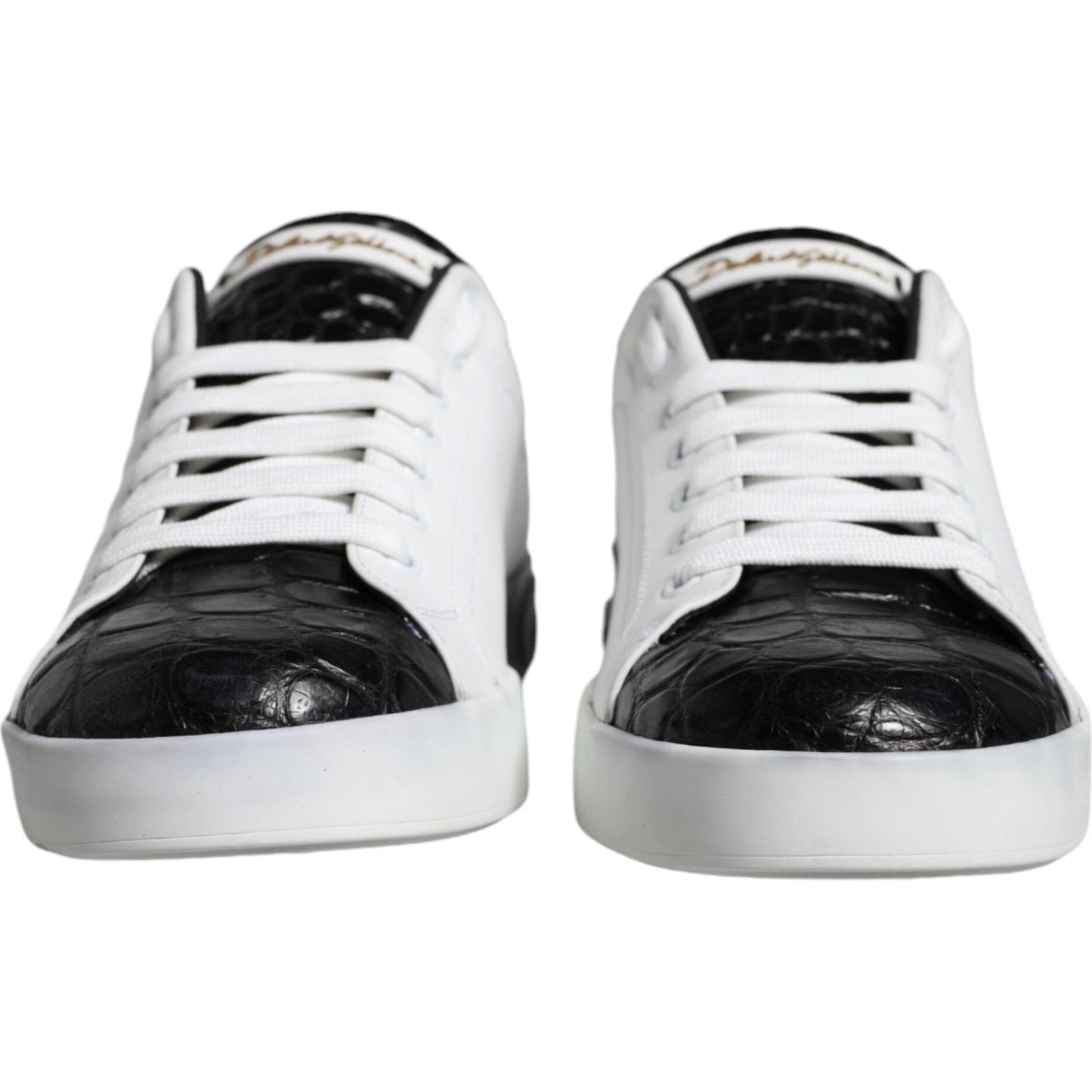 Dolce & Gabbana Black Leather Logo Portofino Sneaker Shoes Dolce & Gabbana