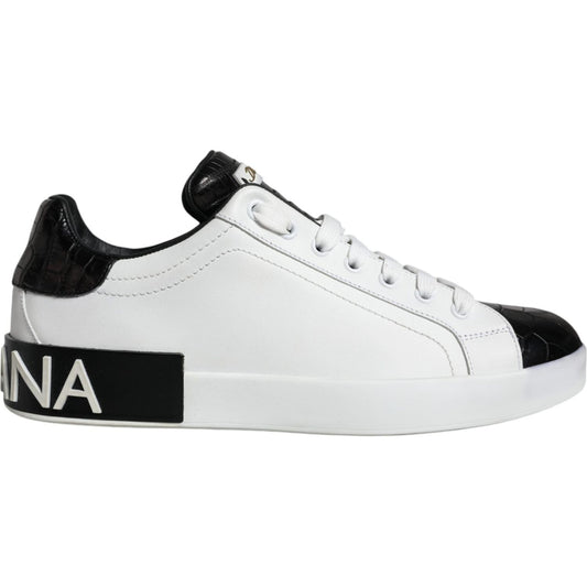 Dolce & Gabbana Black Leather Logo Portofino Sneaker Shoes