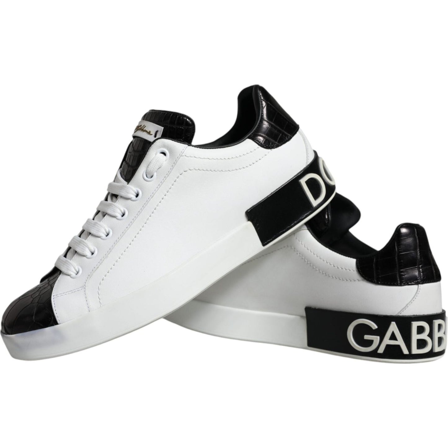 Dolce & Gabbana Black Leather Logo Portofino Sneaker Shoes Dolce & Gabbana