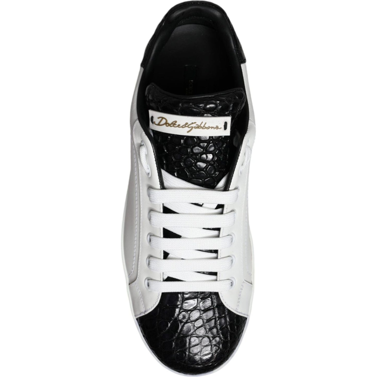 Dolce & Gabbana Black Leather Logo Portofino Sneaker Shoes Dolce & Gabbana