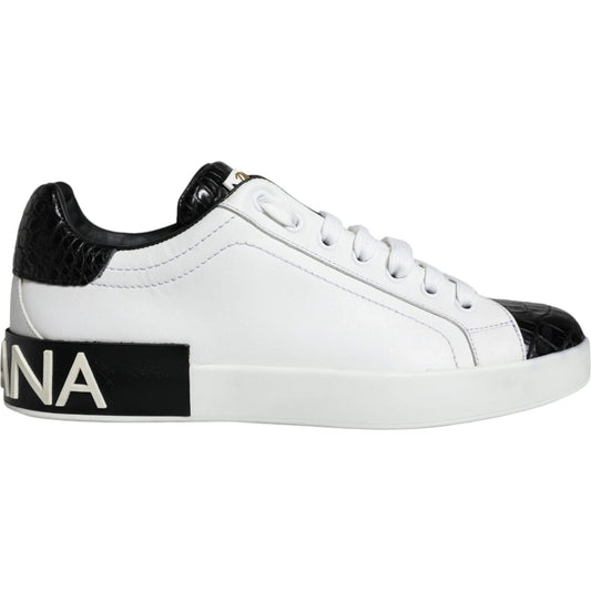 Dolce & Gabbana Black Leather Logo Portofino Sneaker Shoes Dolce & Gabbana