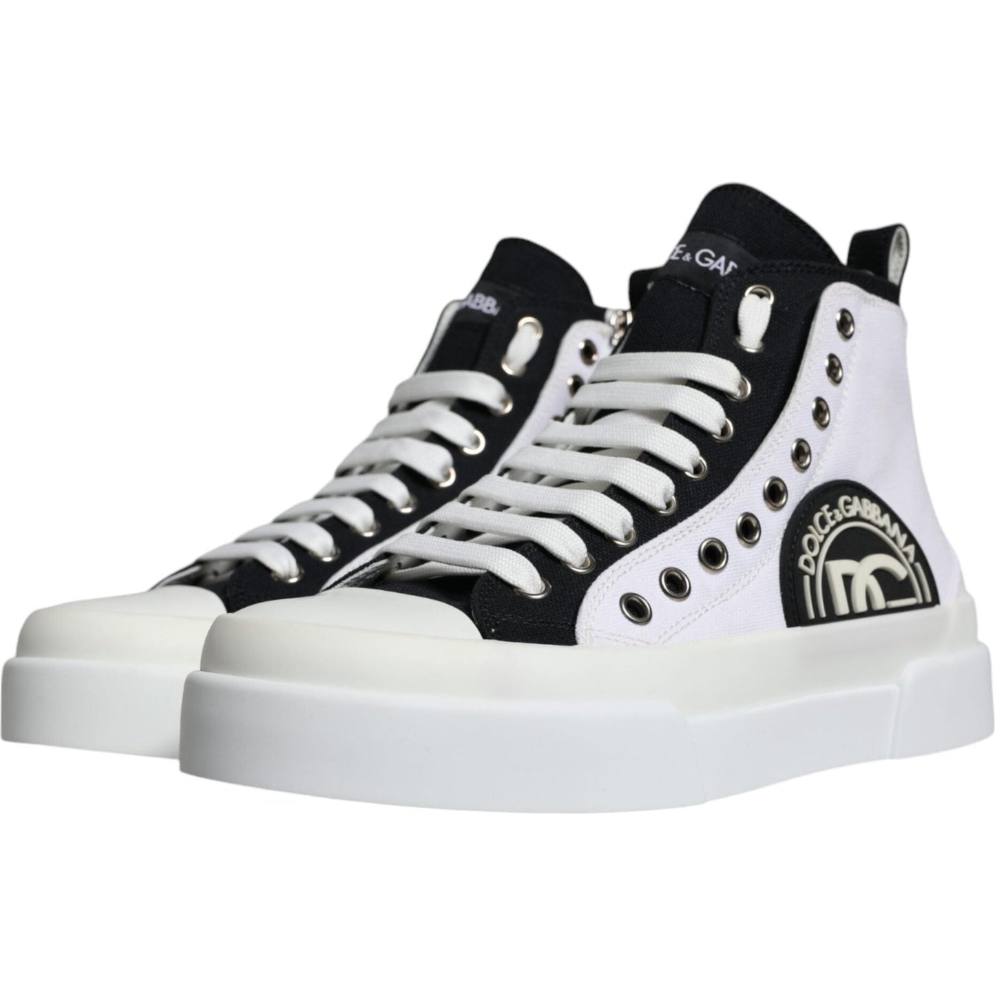 Dolce & Gabbana White Black Cotton Logo High Top Sneaker Shoes Dolce & Gabbana