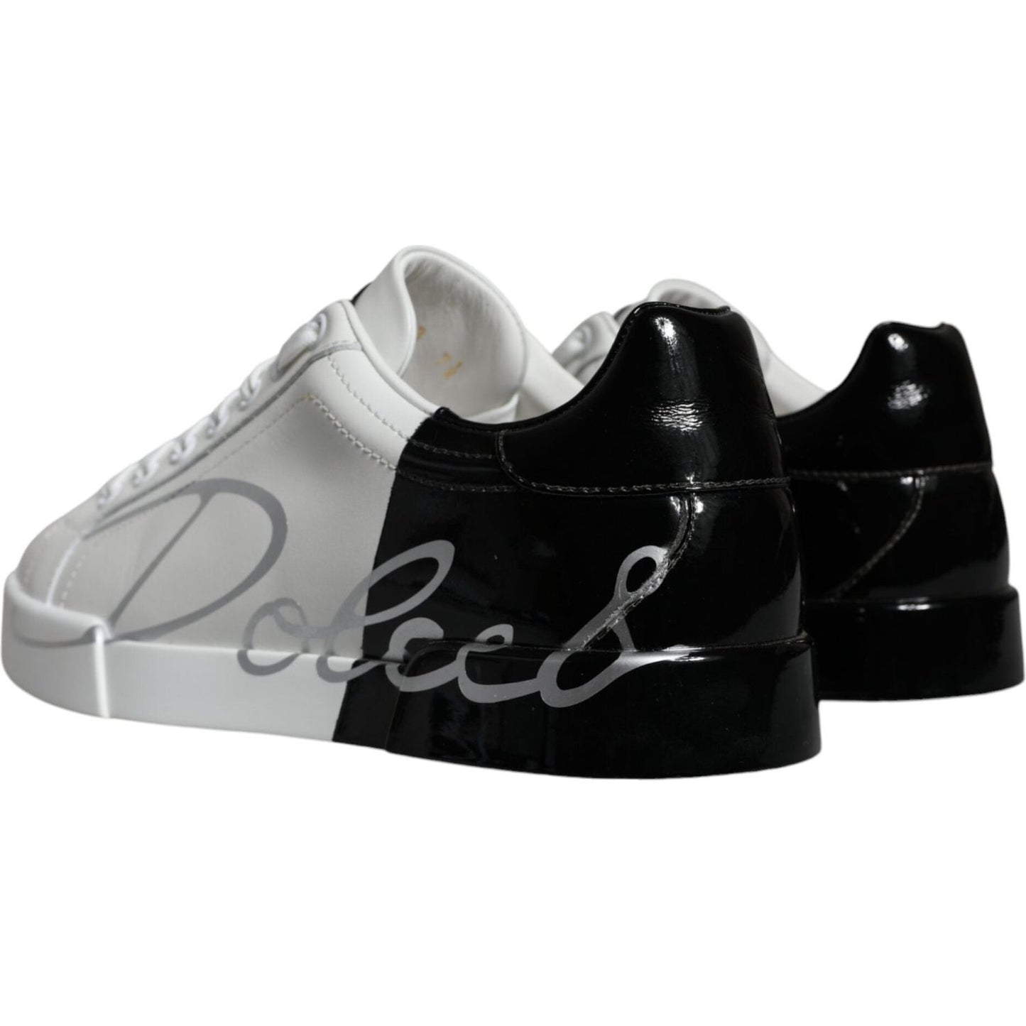 Dolce & Gabbana White Blue Leather Logo Low Top Sneakers Shoes