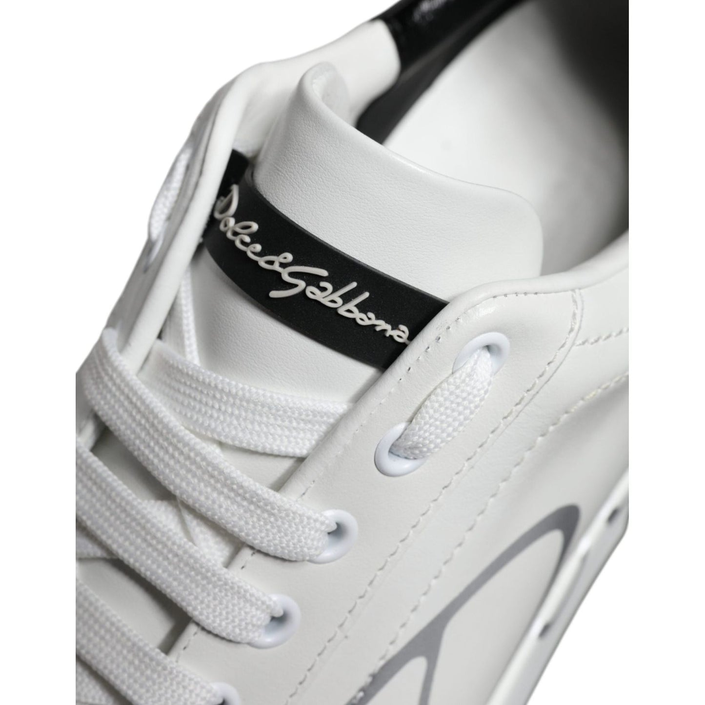 Dolce & Gabbana White Blue Leather Logo Low Top Sneakers Shoes