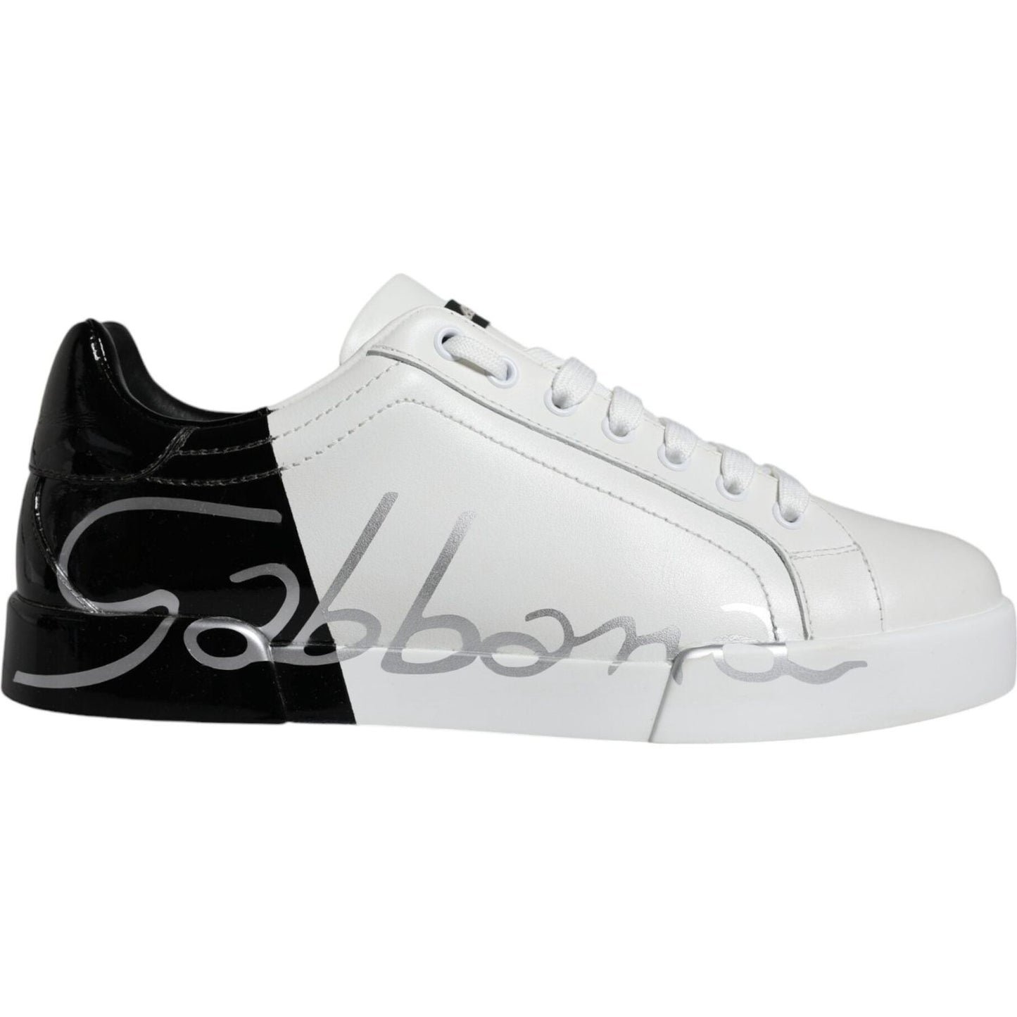 Dolce & Gabbana White Blue Leather Logo Low Top Sneakers Shoes