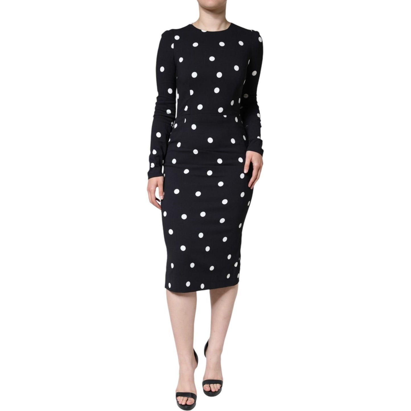 Dolce & Gabbana Black Viscose Polka Dots Sheath Midi Dress Dolce & Gabbana