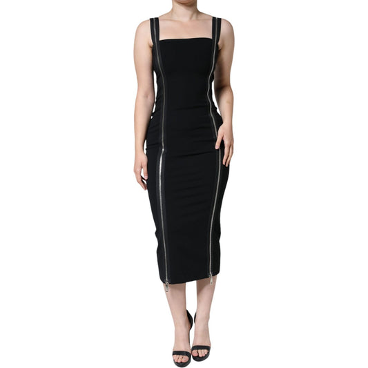 Dolce & Gabbana Black Zipper Bodycon Sheath Midi Dress Dolce & Gabbana