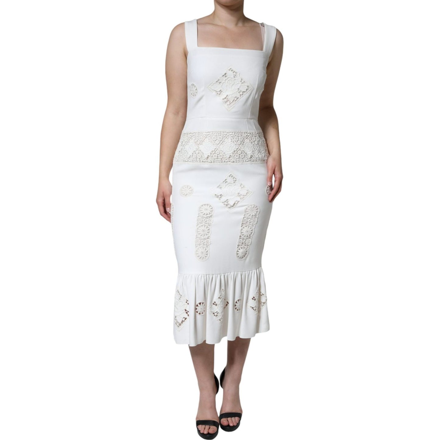 Dolce & Gabbana White Lace Viscose Bodycon Sheath Midi Dress Dolce & Gabbana