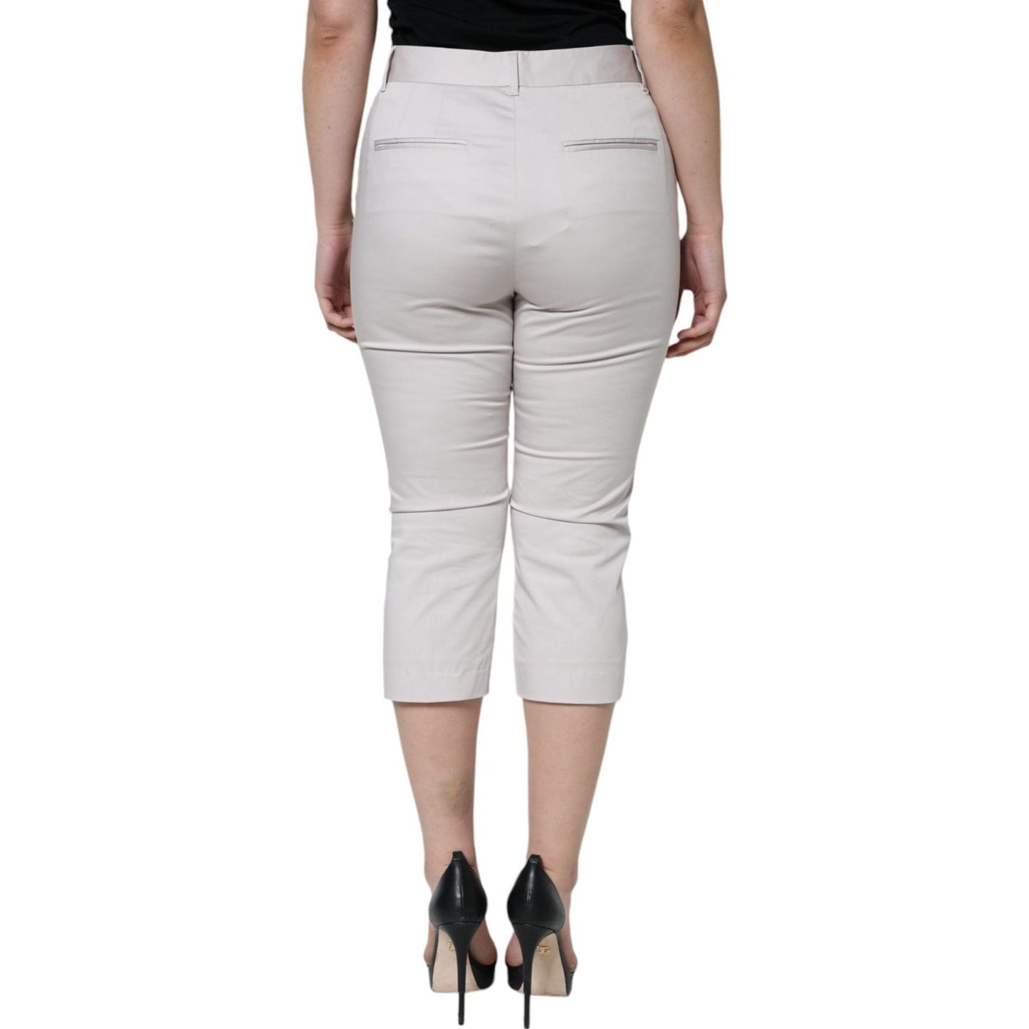 Dolce & Gabbana White Cotton Mid Waist Cropped Skinny Pants Dolce & Gabbana