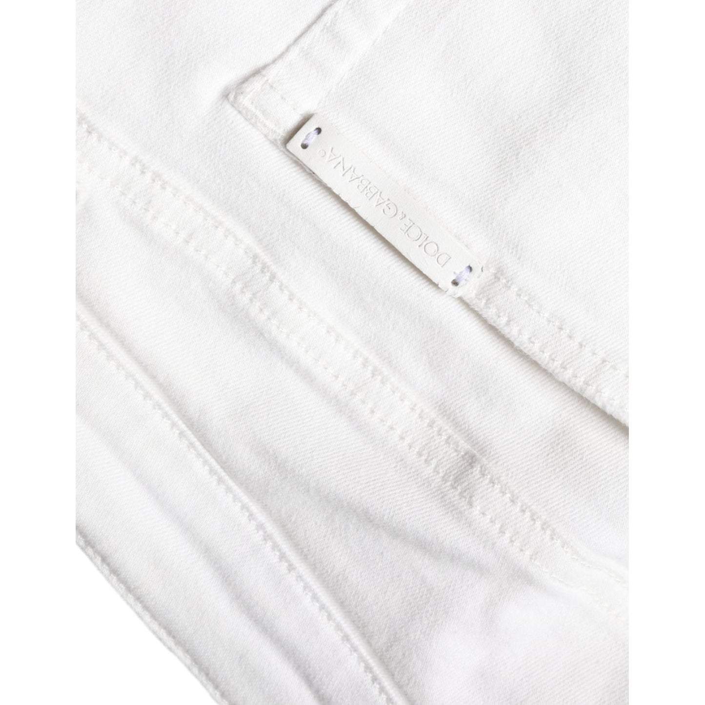 Dolce & Gabbana White Cotton Stretch Tattered Skinny Jeans Dolce & Gabbana