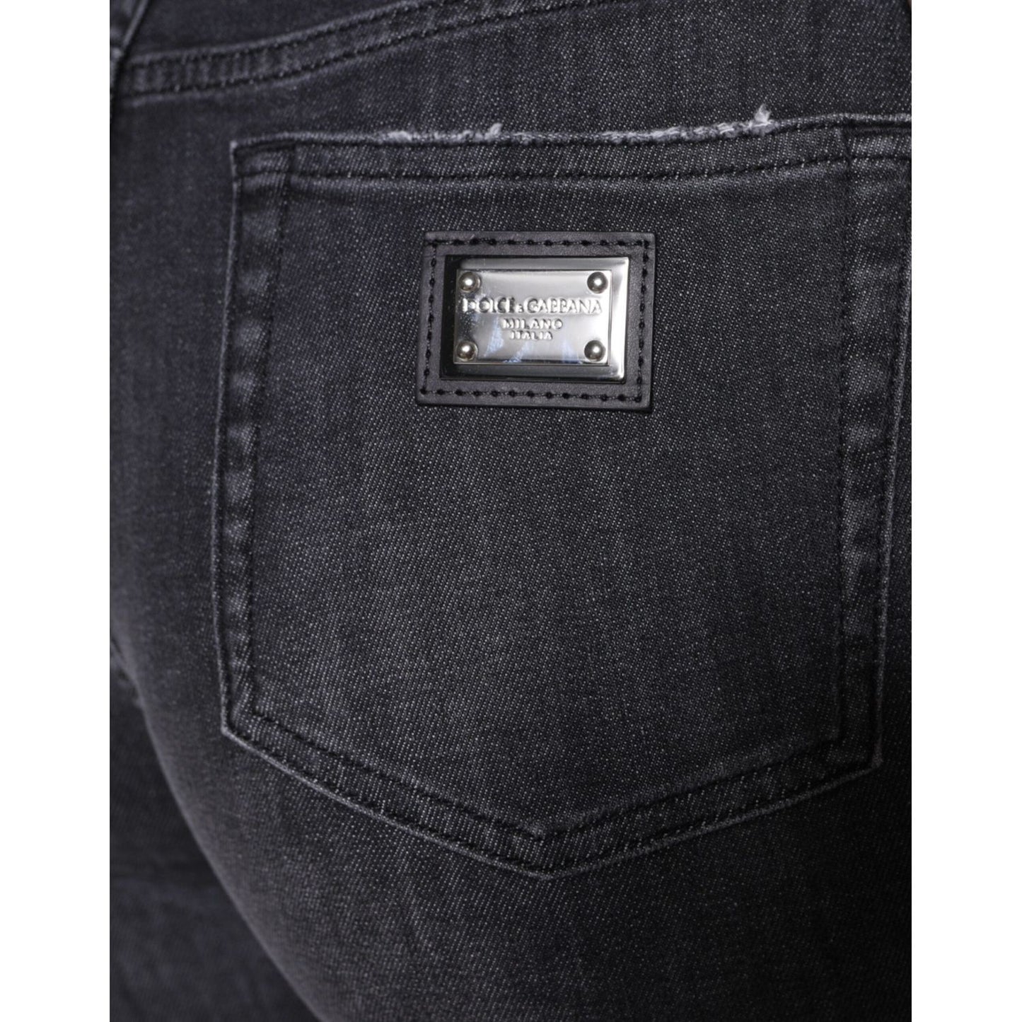 Dolce & Gabbana Black Cotton Stretch Tattered Skinny Jeans Dolce & Gabbana