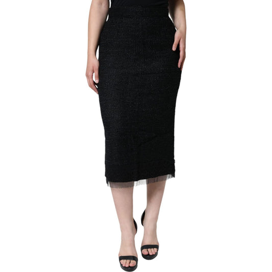 Dolce & Gabbana Black Virgin Wool Pencil Cut Midi Skirt Dolce & Gabbana