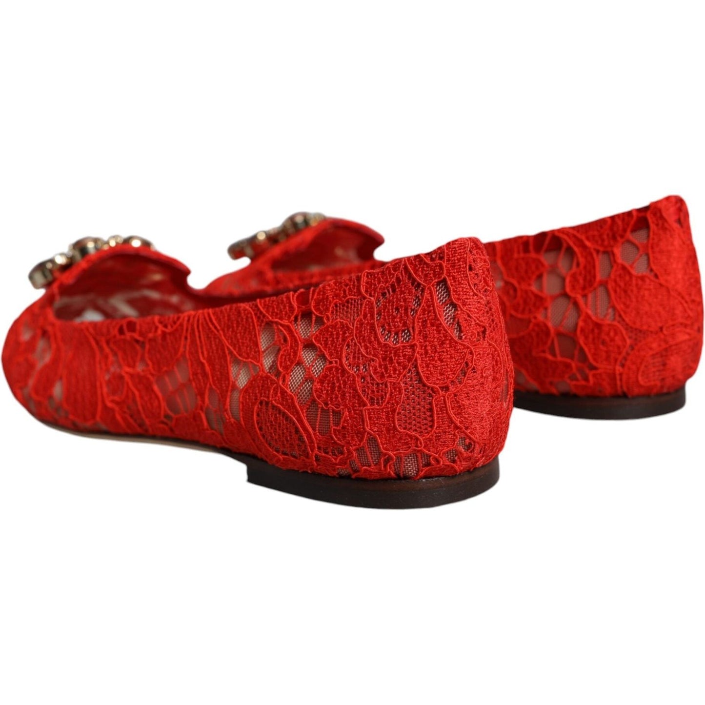 Dolce & Gabbana Red Lace Crystal Ballet Flats Loafers Shoes Dolce & Gabbana