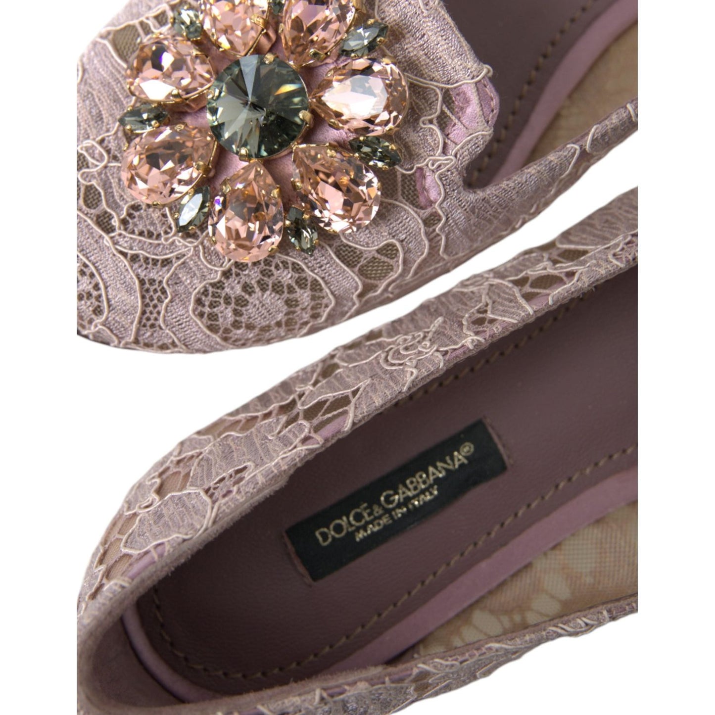 Dolce & Gabbana Pink Lace Crystal Ballet Flats Loafers Shoes Dolce & Gabbana