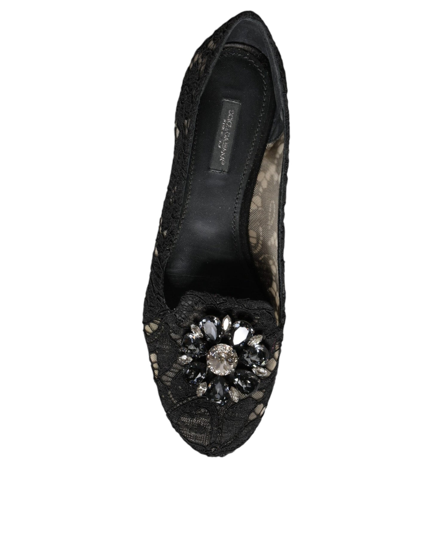 Dolce & Gabbana Black Lace Crystal Ballet Flats Loafer Shoes Dolce & Gabbana