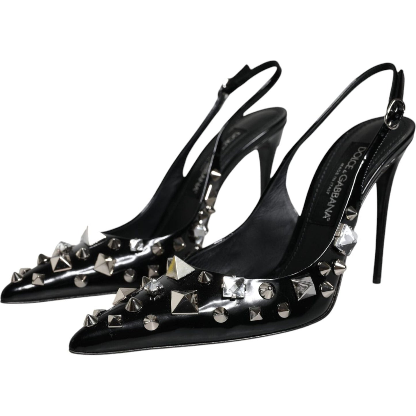 Dolce & Gabbana Black Leather Crystal Stud Slingback Shoes Dolce & Gabbana