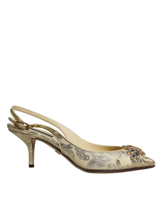 Dolce & Gabbana Gold Crystal Pumps Heels Slingbacks Shoes Dolce & Gabbana