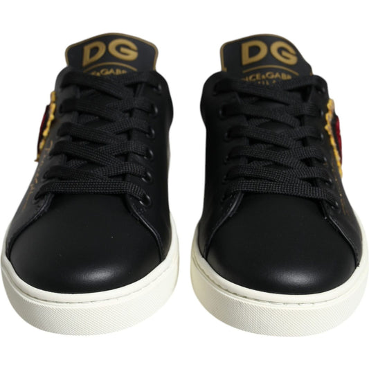 Dolce & Gabbana Black Portofino Sacred Heart Sneakers Shoes Dolce & Gabbana