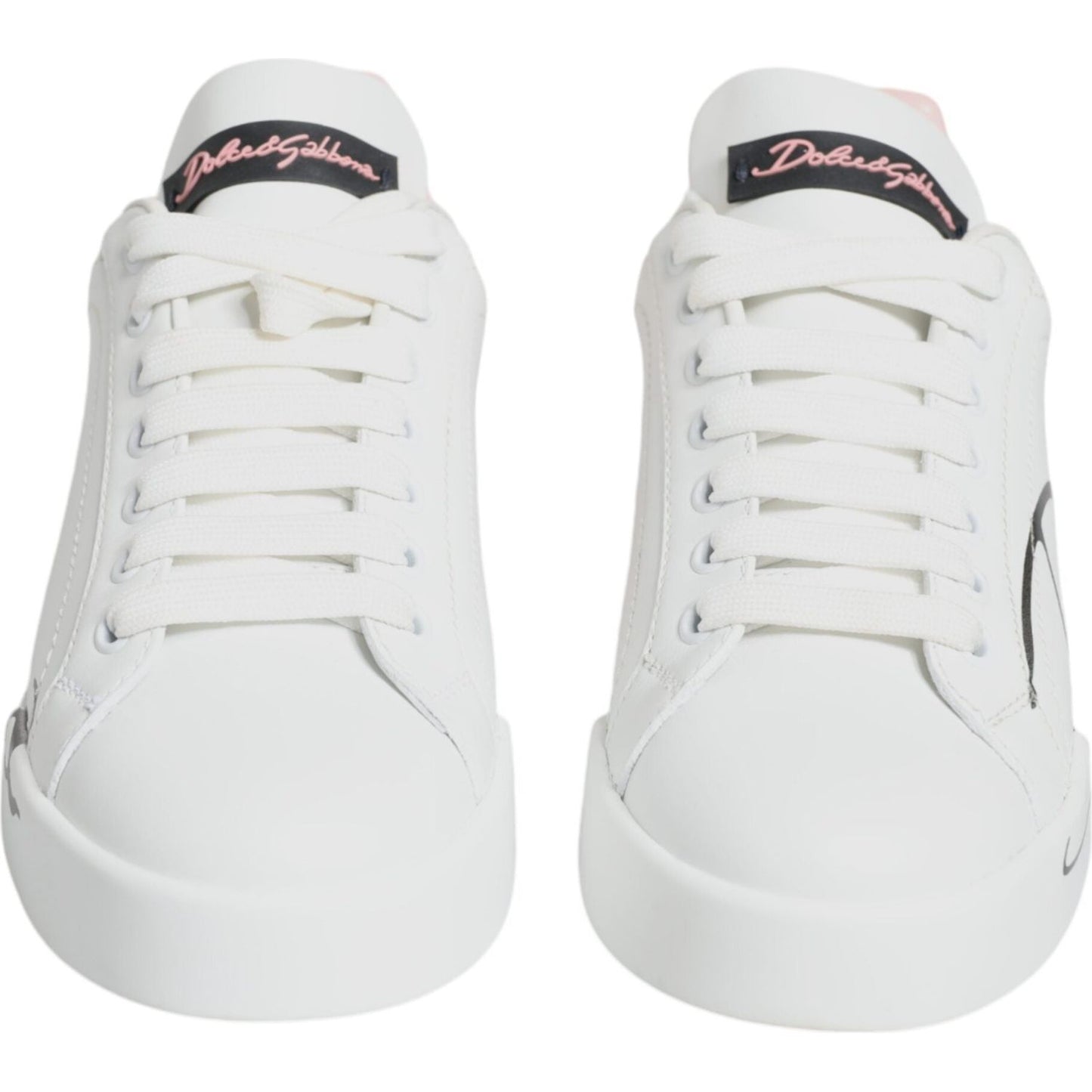 Dolce & Gabbana White Pink Portofino Low Top Sneakers Shoes Dolce & Gabbana