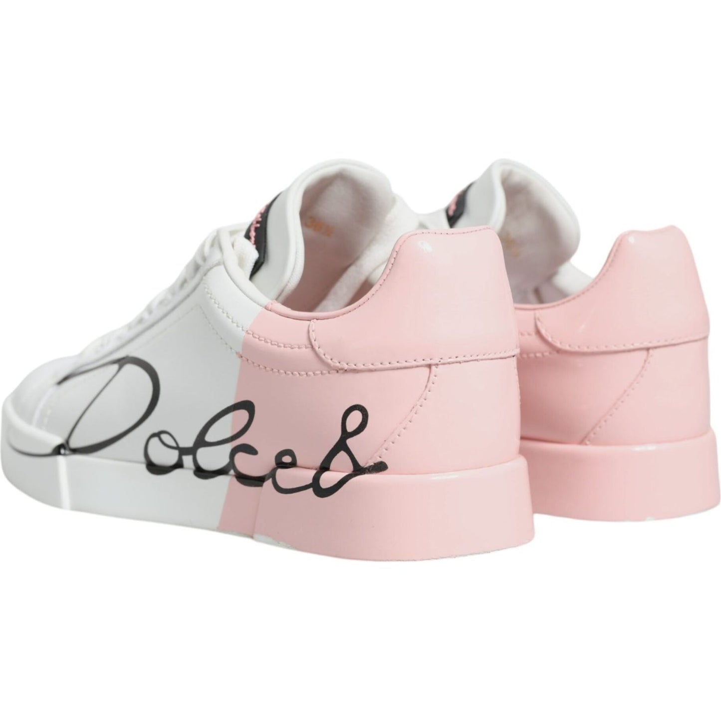 Dolce & Gabbana White Pink Portofino Low Top Sneakers Shoes Dolce & Gabbana