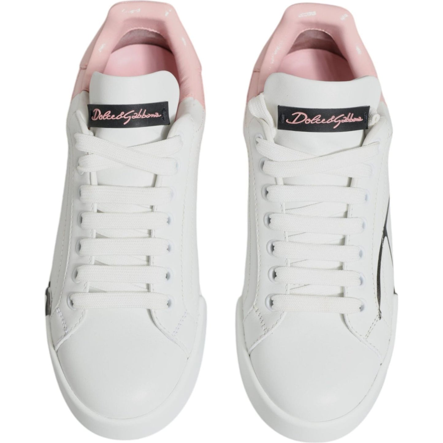 Dolce & Gabbana White Pink Portofino Low Top Sneakers Shoes Dolce & Gabbana