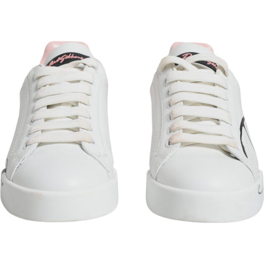 Dolce & Gabbana White Pink Portofino Low Top Sneakers Shoes Dolce & Gabbana