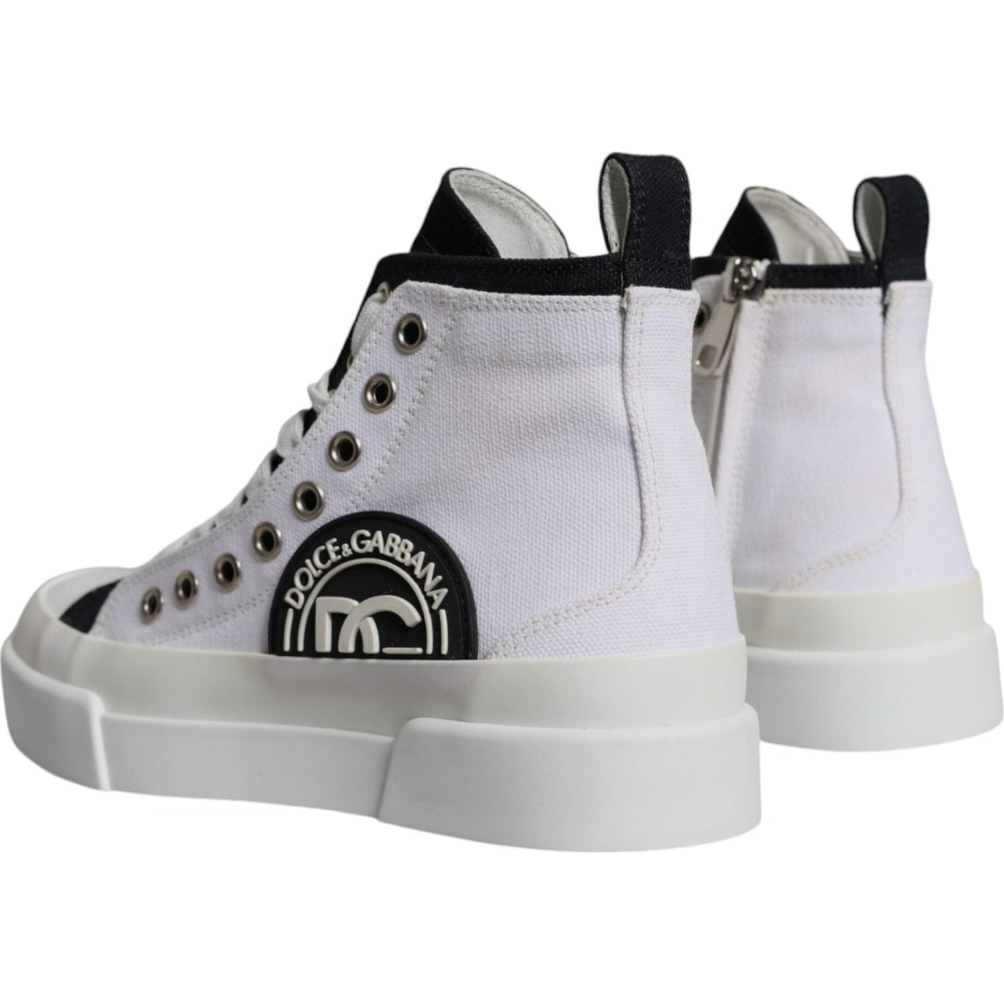 Dolce & Gabbana White Black Canvas Logo Mid Top Sneakers Shoes Dolce & Gabbana