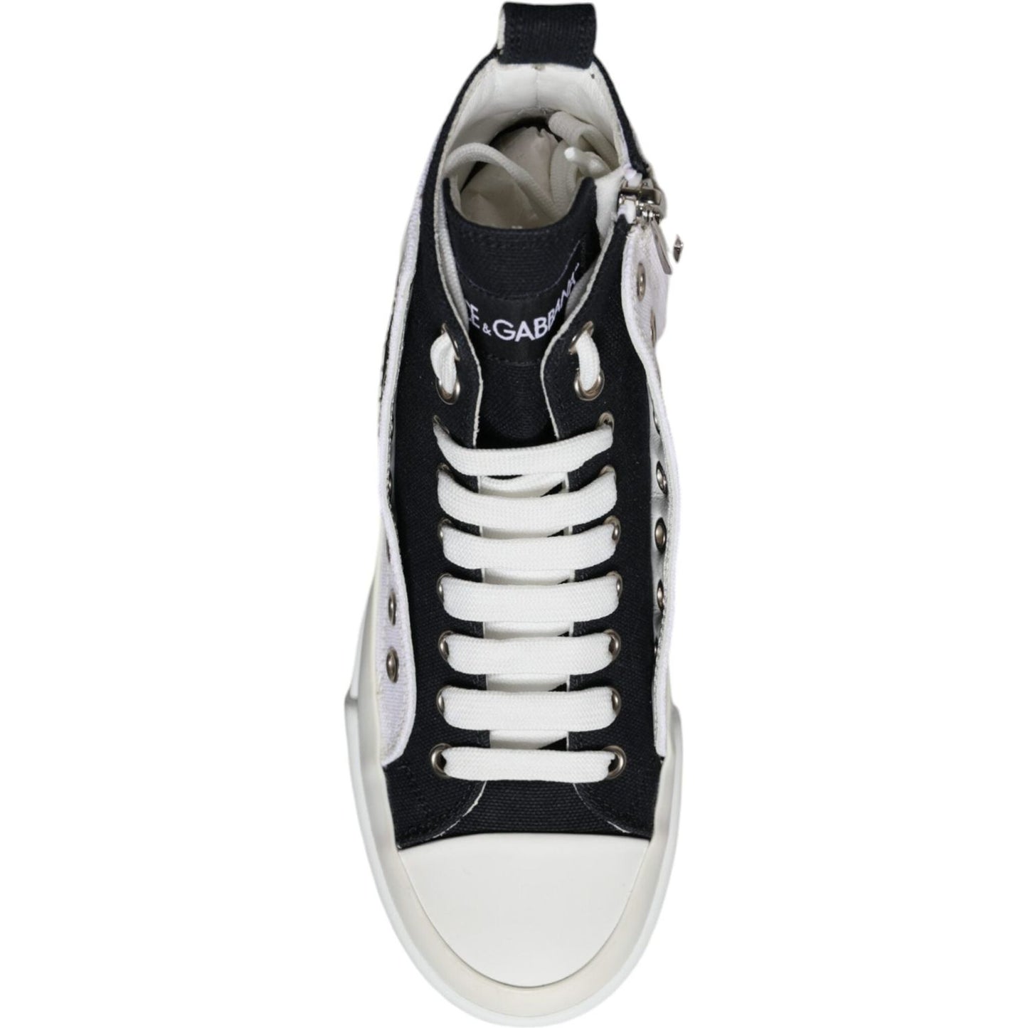 Dolce & Gabbana White Black Canvas Logo Mid Top Sneakers Shoes Dolce & Gabbana