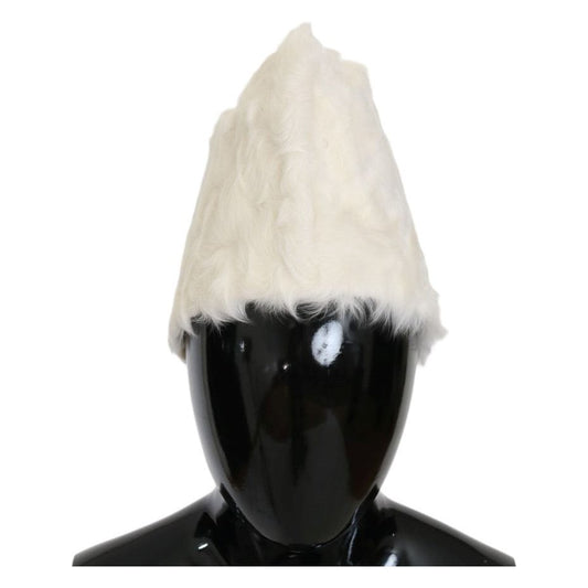 Dolce & Gabbana Elegant White Fur Beanie Luxury Winter Hat Beanie Hat Dolce & Gabbana