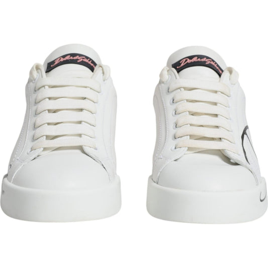 Dolce & Gabbana White Pink Portofino Low Top Sneakers Shoes Dolce & Gabbana