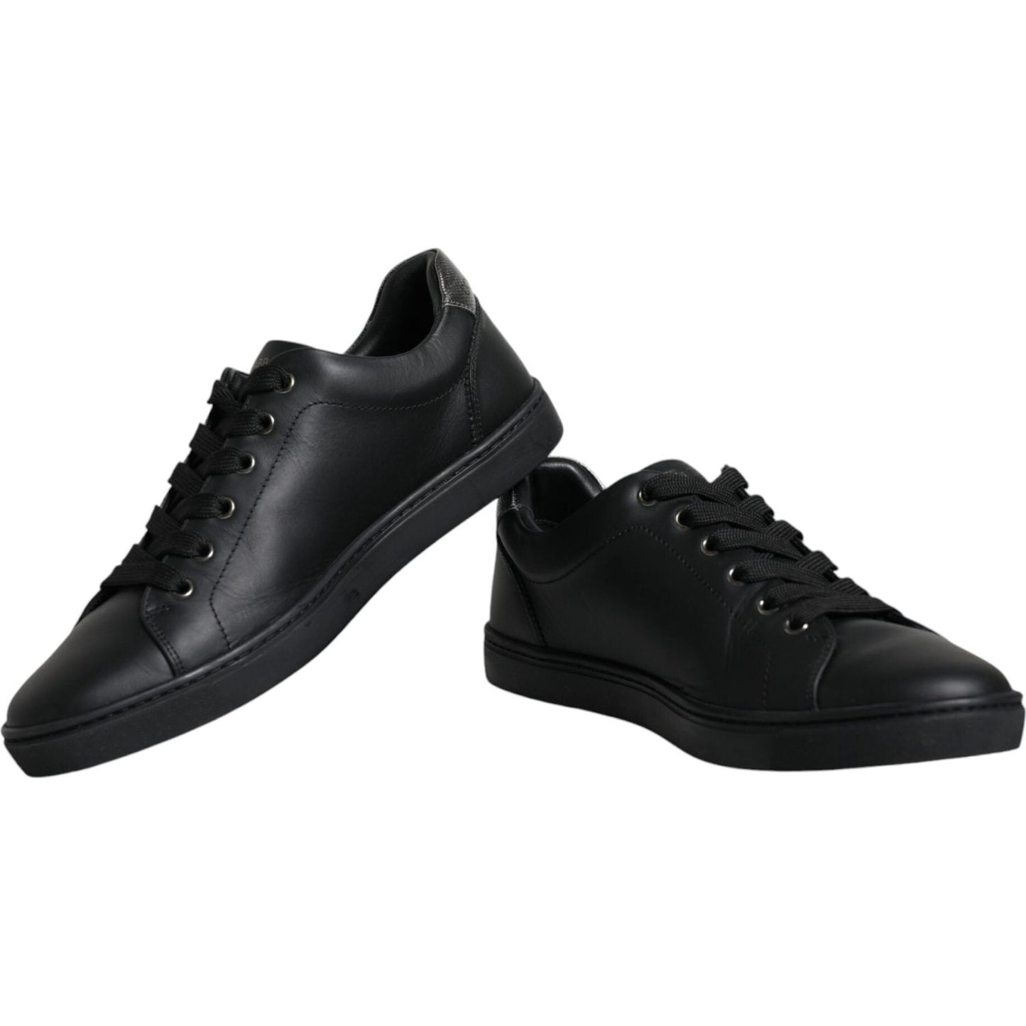 Dolce & Gabbana Black Leather Heart Embellished Sneakers Shoes Dolce & Gabbana