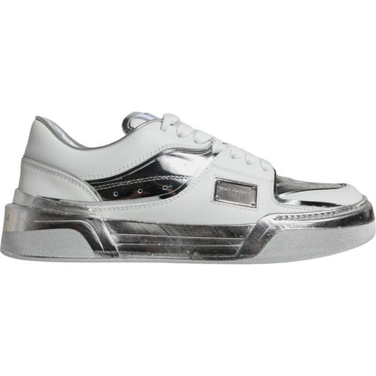 Dolce & Gabbana White Silver Leather Low Top Sneakers Shoes Dolce & Gabbana