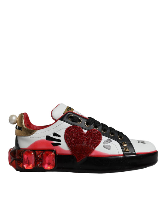 Dolce & Gabbana White Red Crystals Portofino Sneakers Shoes