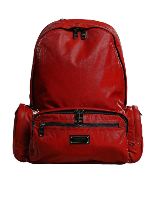 Dolce & Gabbana Red Patent Leather Logo Plaque Backpack Bag