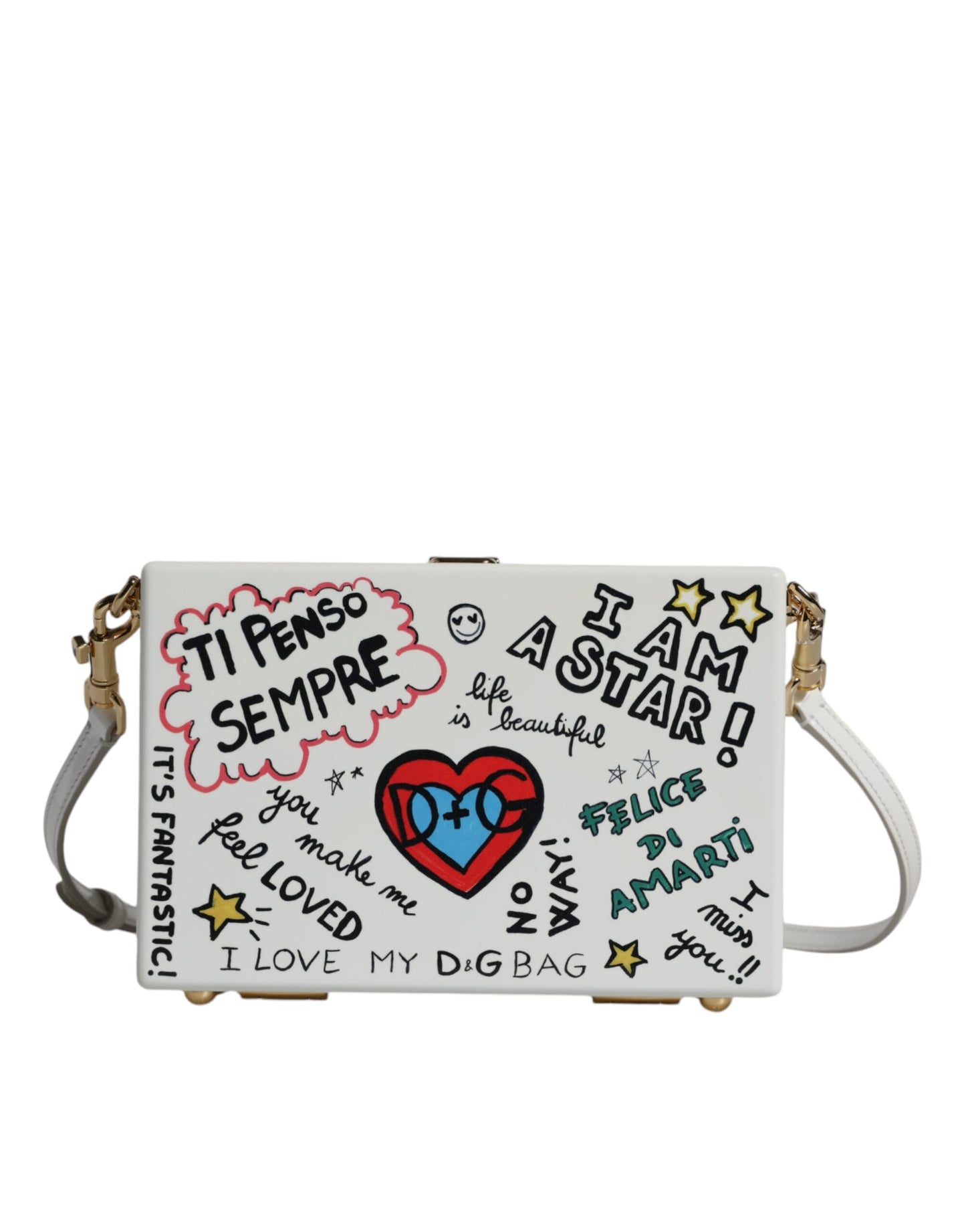 Dolce & Gabbana White Graffiti Print Clutch Crossbody Bag Dolce & Gabbana