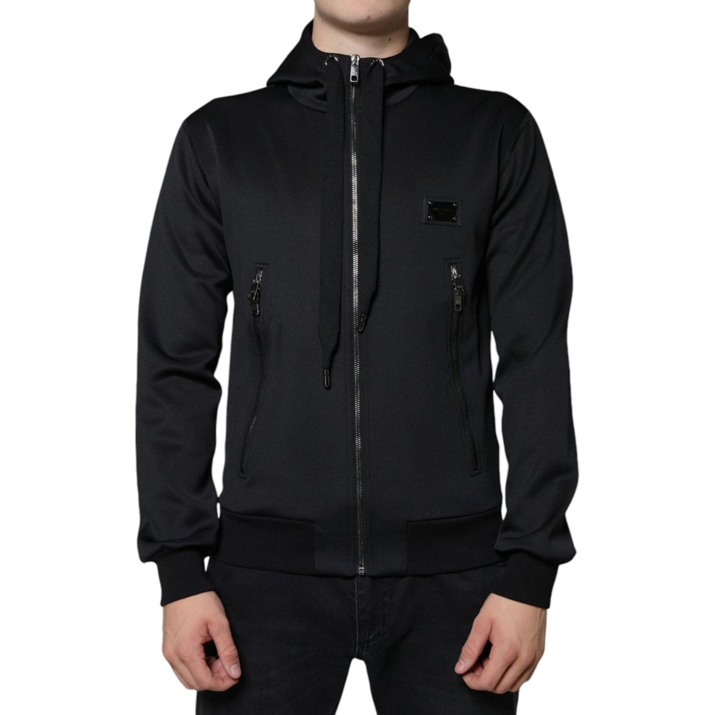 Dolce & Gabbana Black Hooded Logo Plaque Bomber Jacket Dolce & Gabbana