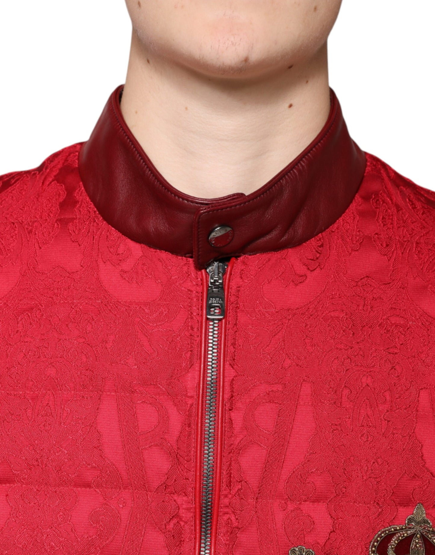 Dolce & Gabbana Red Quilted Bomber Gold Crown Logo Jacket Dolce & Gabbana