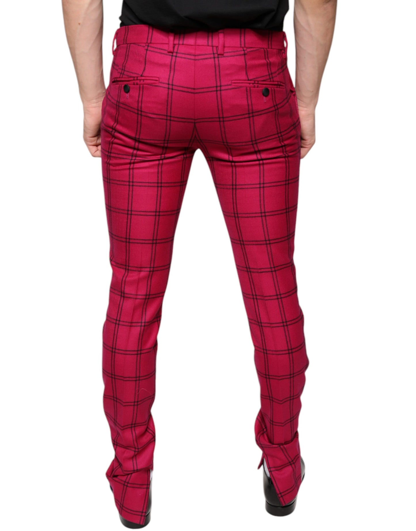 Dolce & Gabbana Pink Checkered Wool Skinny Pants Dolce & Gabbana