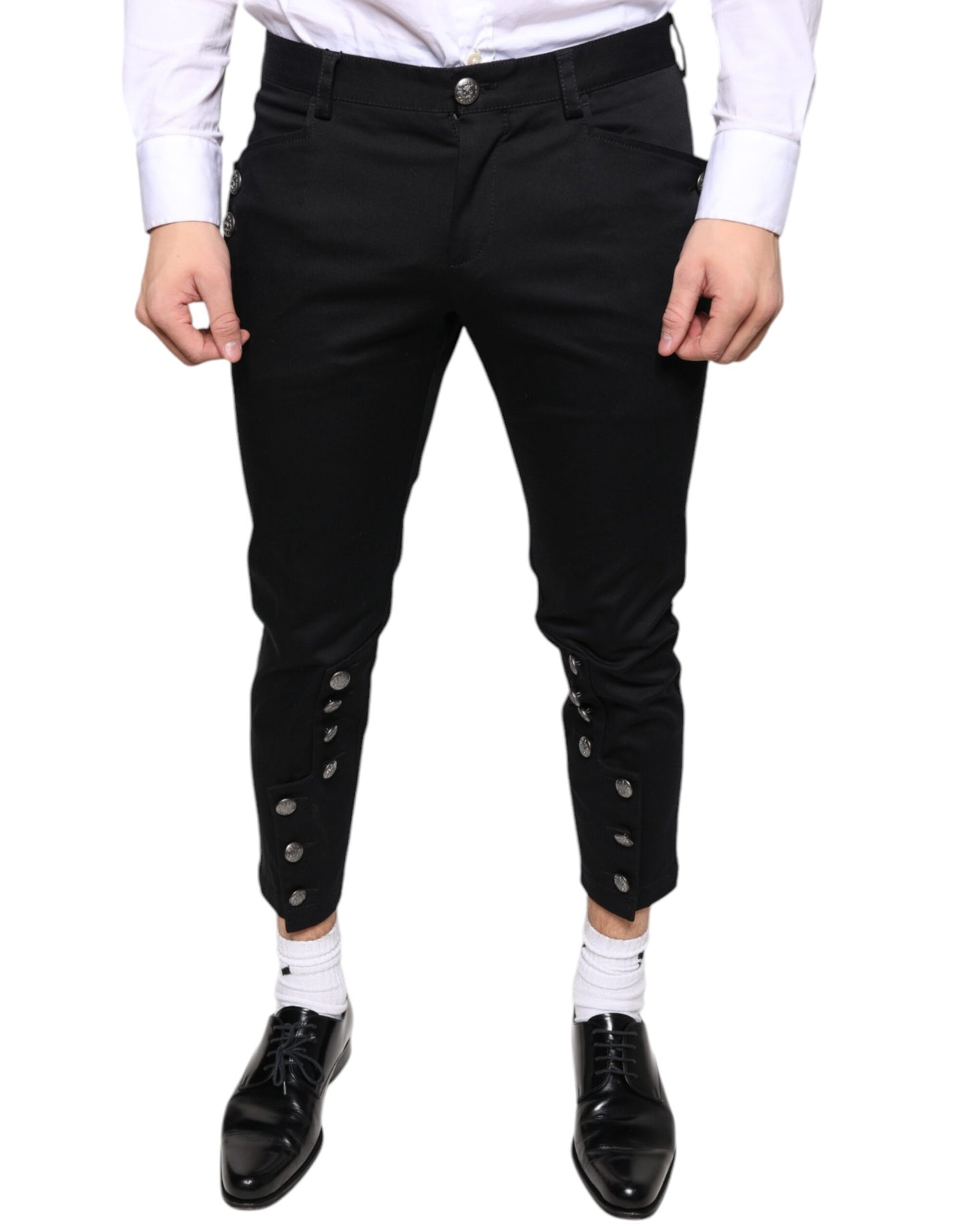 Dolce & Gabbana Black Cotton Embellished Cropped Pants Dolce & Gabbana