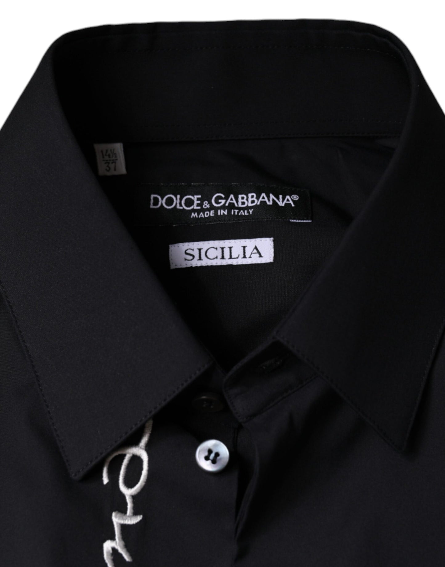 Dolce & Gabbana Black Logo Embroidered SICILIA Dress Shirt Dolce & Gabbana