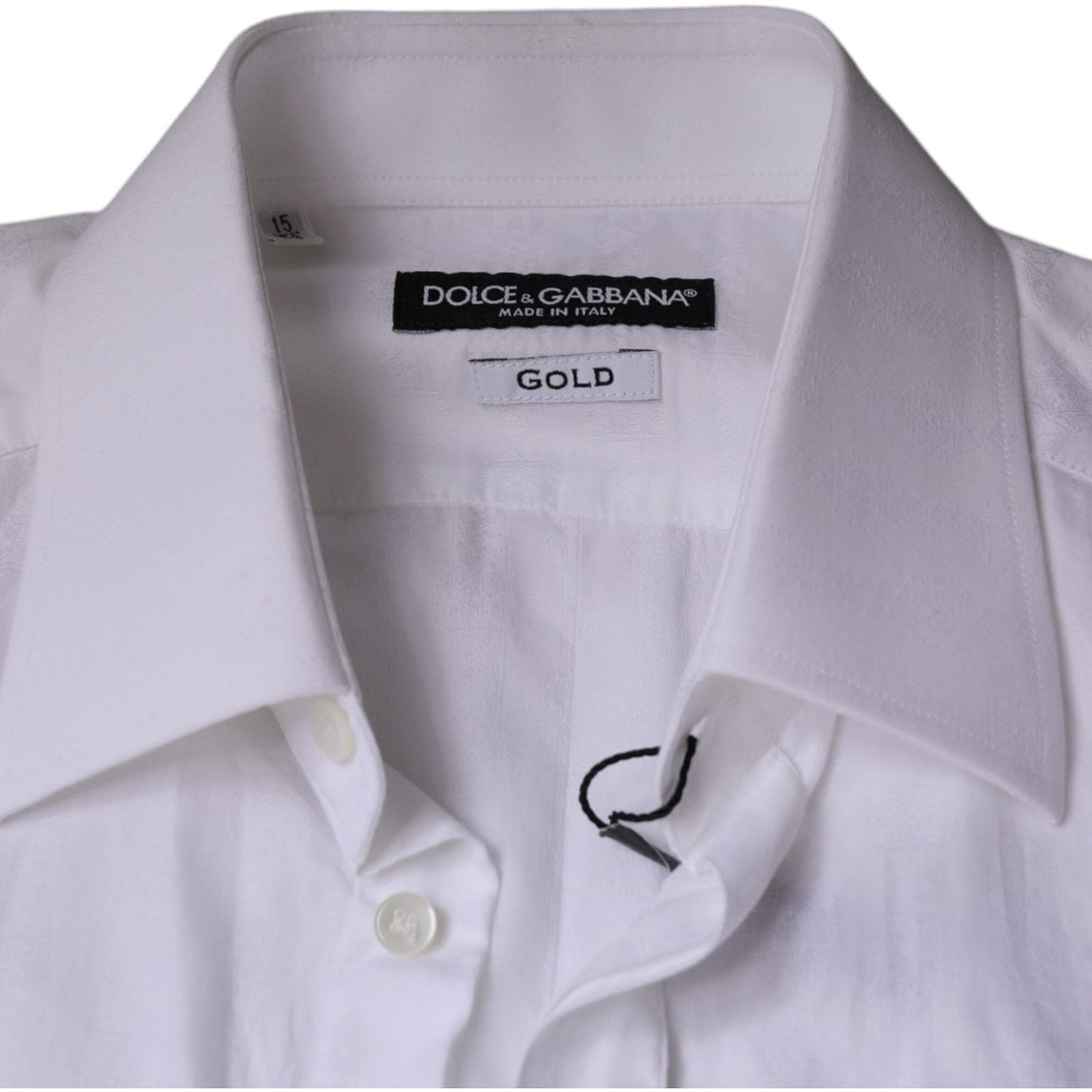 Dolce & Gabbana White Cotton Men Dress GOLD Formal Shirt Dolce & Gabbana