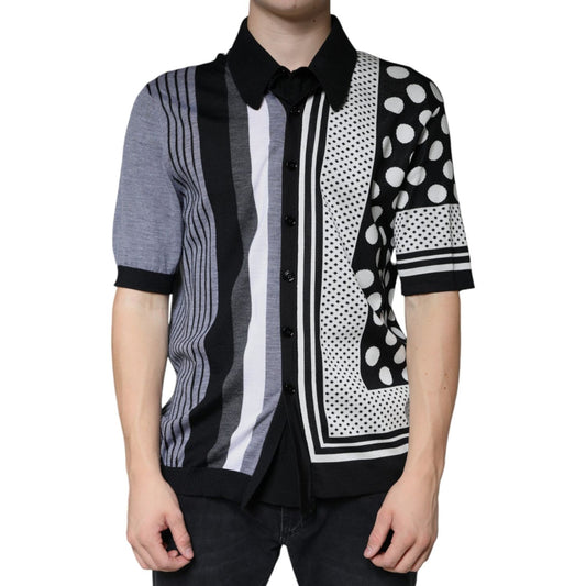 Dolce & Gabbana Black White Polka Dot Collared Polo T-shirt