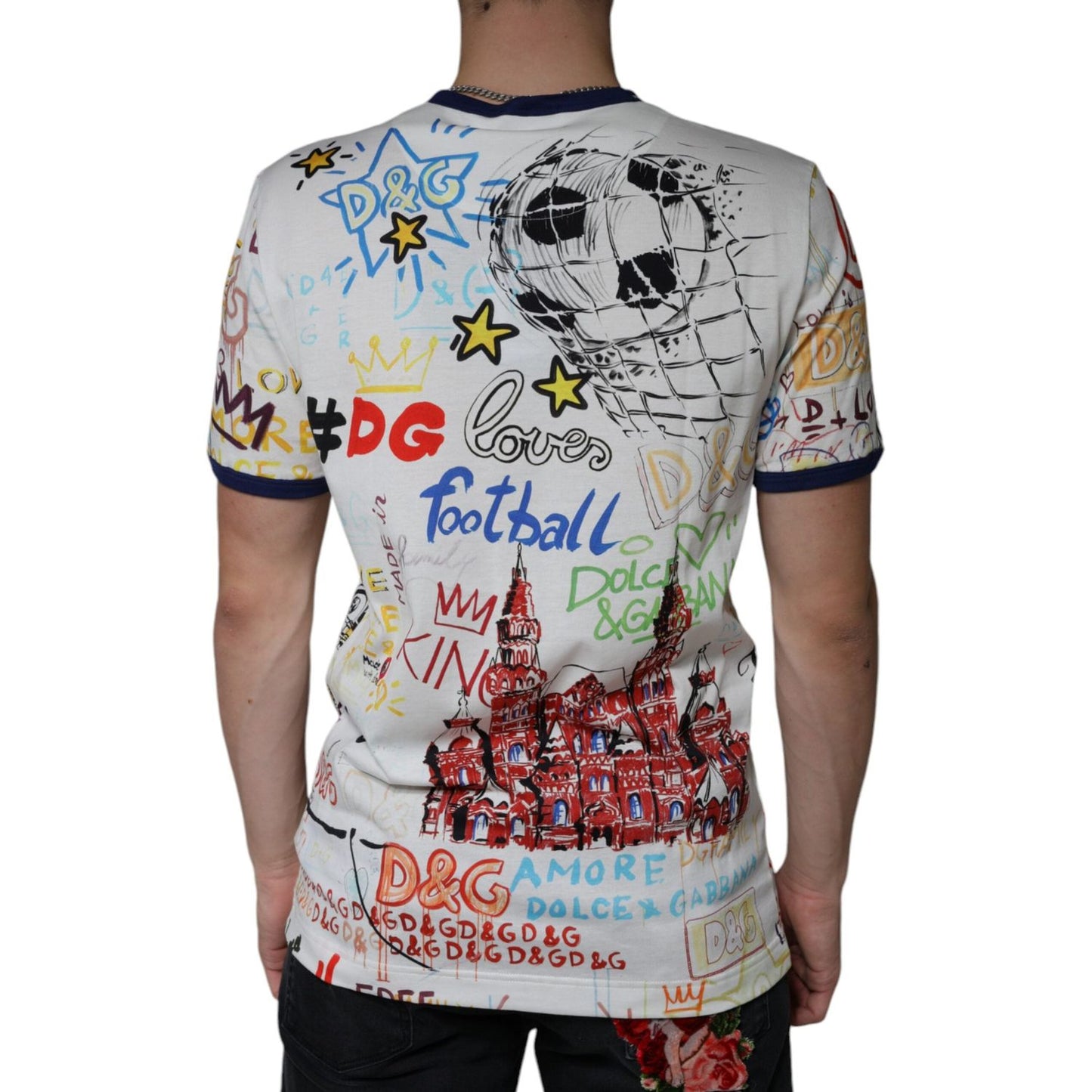 Dolce & Gabbana White Graphic Print Cotton Crew Neck T-shirt