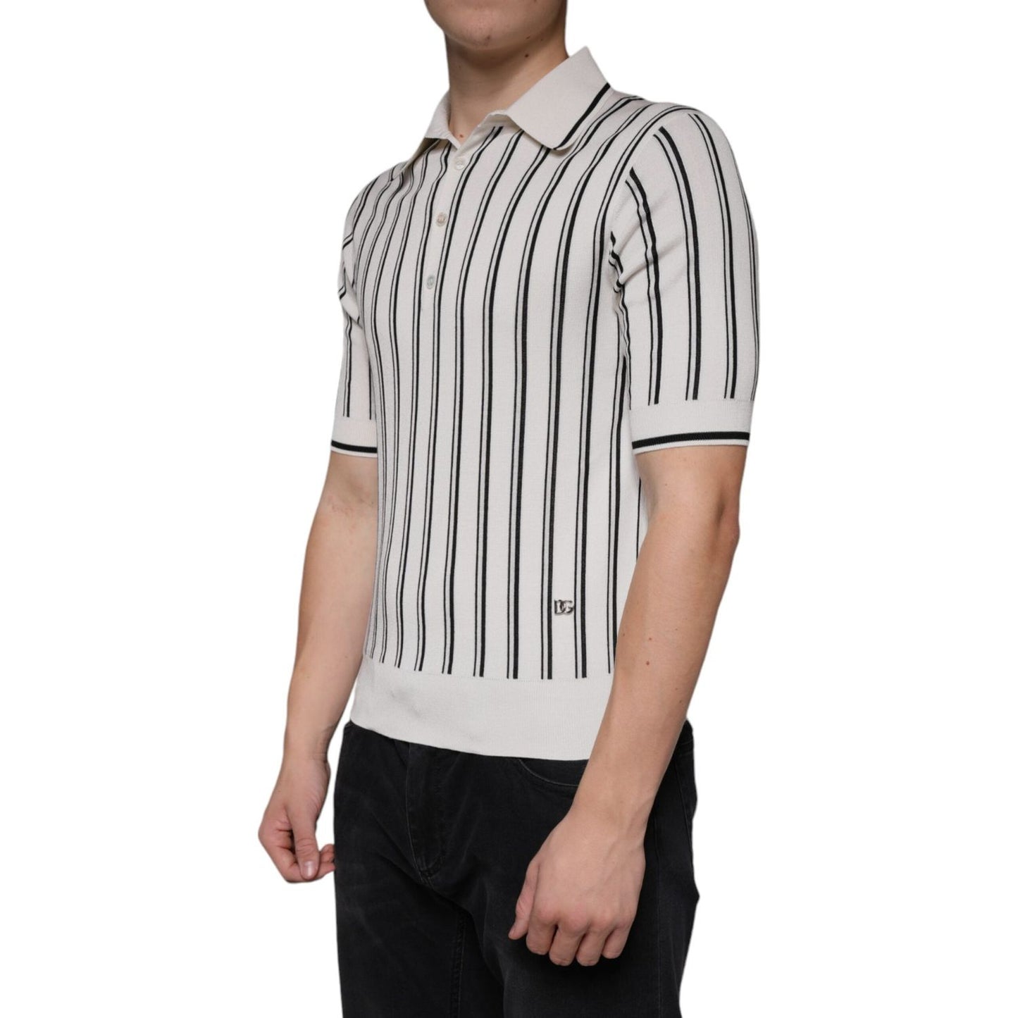 Dolce & Gabbana White Black Stripe Polo Short Sleeve T-shirt