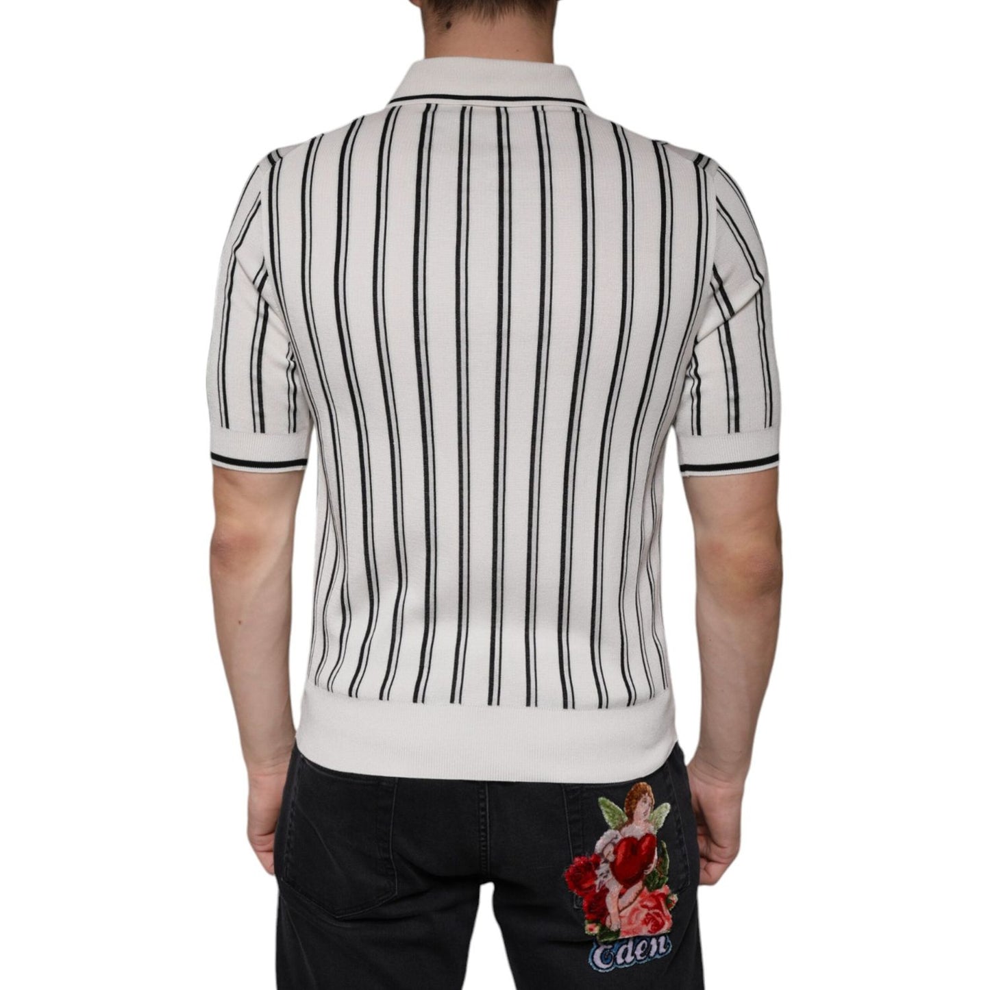 Dolce & Gabbana White Black Stripe Polo Short Sleeve T-shirt