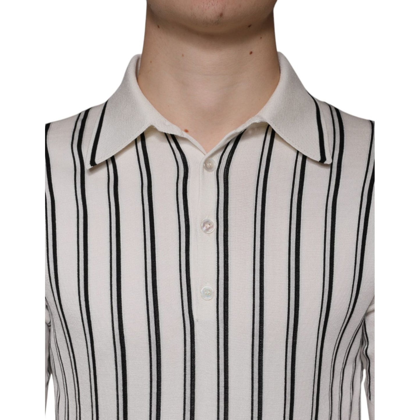 Dolce & Gabbana White Black Stripe Polo Short Sleeve T-shirt